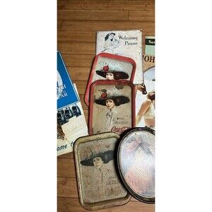 Lot of 20 Vintage Metal Tin Signs Trays Coca- Cola All Shapes and Sizes